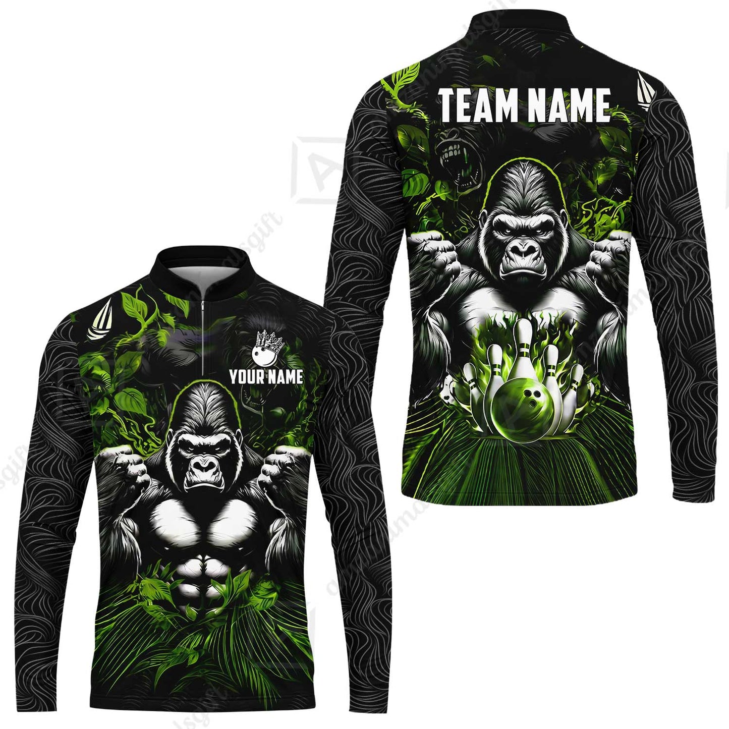 Custom Bowling Jersey Polo Shirt, Furious Gorilla Mascot, Custom Bowling Jersey Team Shirt For Players With Name & Team Name