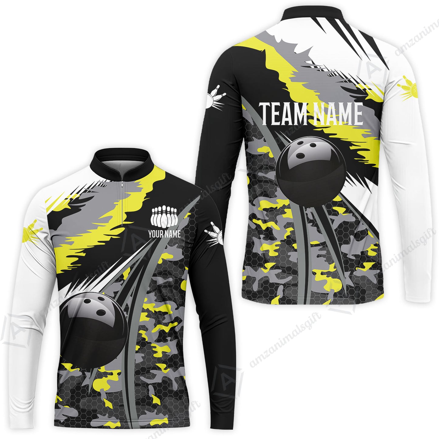 Custom Bowling Team Jersey, Personalized Long Sleeve Jersey Shirt Camo Bowling Shirt with Name & Team Name