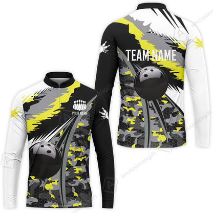 Custom Bowling Team Jersey, Personalized Long Sleeve Jersey Shirt Camo Bowling Shirt with Name & Team Name