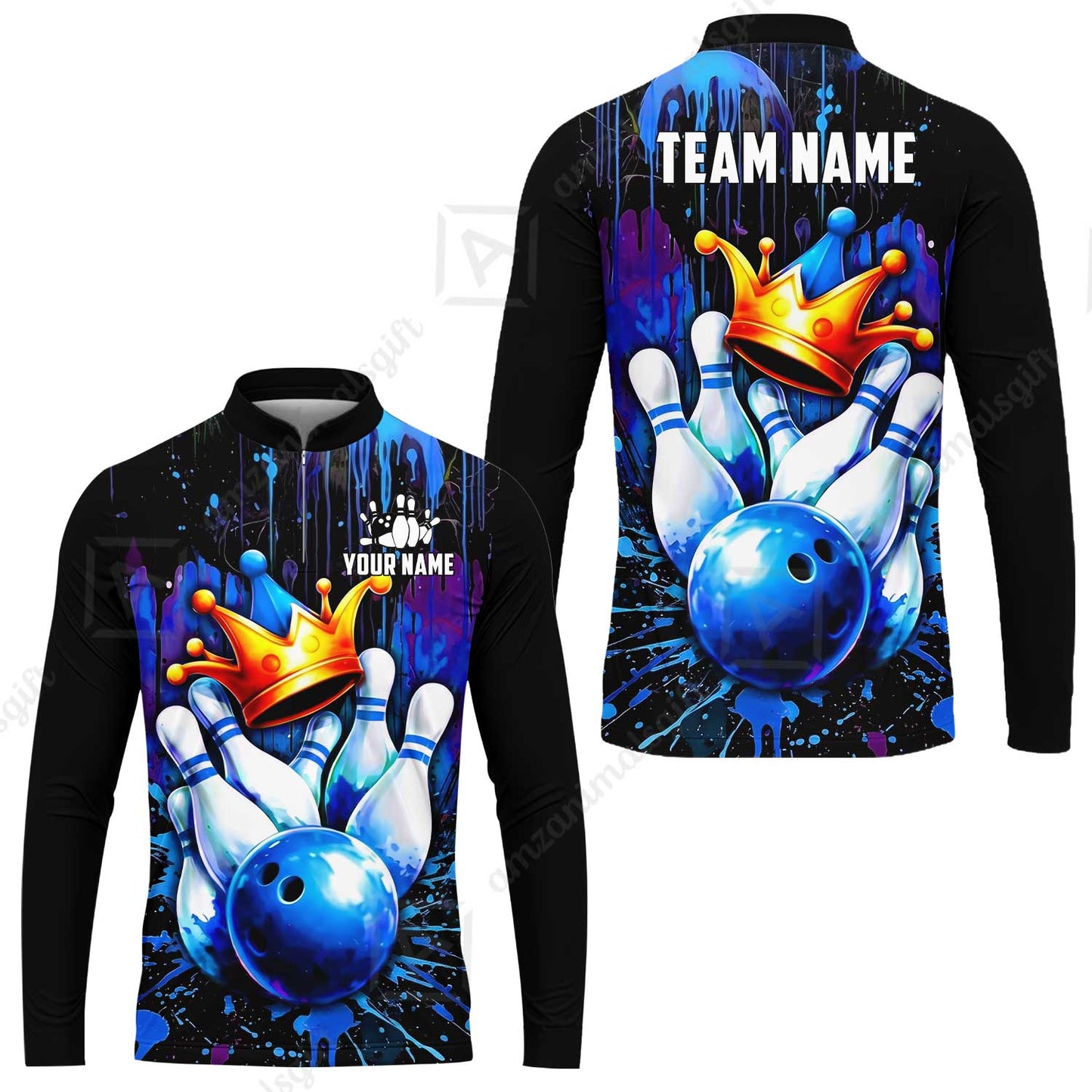 Custom Bowling Jersey Polo Shirt, Neon King Crown, Custom Bowling Jersey Team Shirt For Players With Name and Team Name