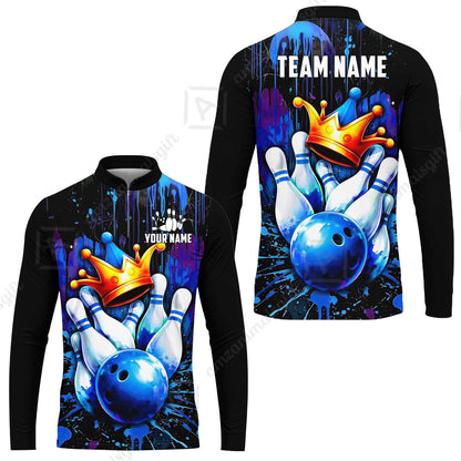 Custom Bowling Jersey Polo Shirt, Neon King Crown, Custom Bowling Jersey Team Shirt For Players With Name and Team Name