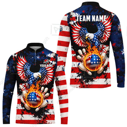 Customized USA Bald Eagle Fire Ball Bowling Jersey, Custom Name And Team Name For Bowlers