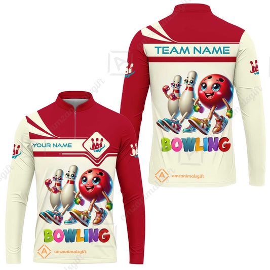 Customized Bowling Long Sleeve Jersey, Bowling Ball and Pins Together Long Sleeve Jersey Uniform For Bowlers, Bowling Team