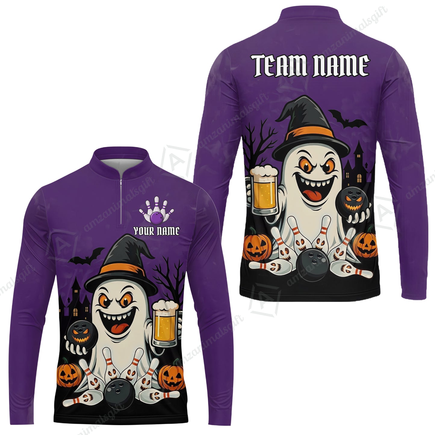Custom Bowling Jersey Polo Shirt, Bowling Halloween Witch, Custom Bowling Jersey Team Shirt For Players With Name & Team Name