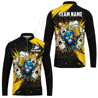 Custom Bowling Jersey Polo Shirt, Badass Ball Beer Splash, Custom Bowling Jersey Team Shirt For Players With Name & Team Name
