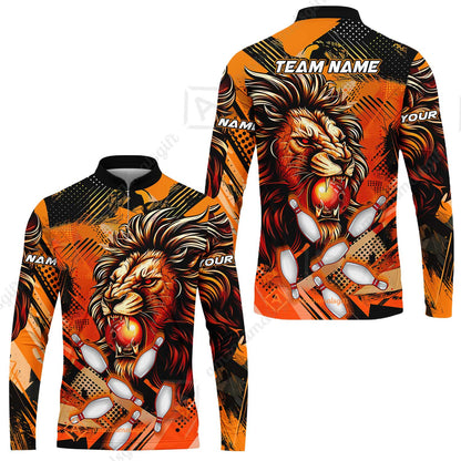 Custom Bowling Team Jerseys Shirts, Bowling uniforms Ball & Pins Lion Pattern Personalized Name And Team Name