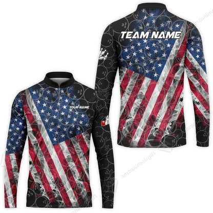 Custom Bowling Jersey Polo Shirt, Patriotic Smokey American Flag, Custom Bowling Jersey Team Shirt For Players With Name & Team Name