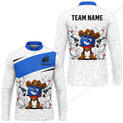 Custom Bowling Jersey Polo Shirt, Retro Cartoon Cowboy Ball, Custom Bowling Jersey Team Shirt For Players With Name and Team Name