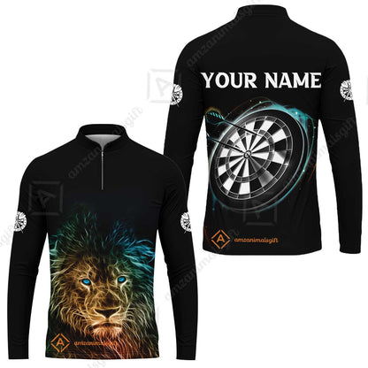 Customized Name Darts Polo Shirt, Blue Bullseye Dartboard Personalized Lion And Darts Polo Shirt