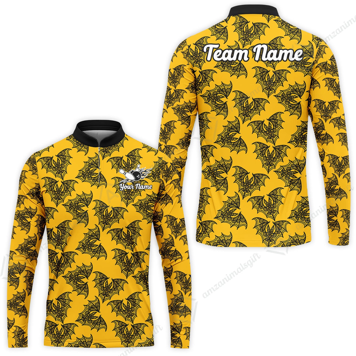 Custom Bowling Quarter Zip Polo Shirt, Lace Bats Bowling Custom Bowling Quarter Zip Team Shirt For Players With Name & Team Name