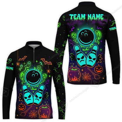 Customized Bowling Shirt, Halloween Neon Bowling, Personalized Polo Shirt For Players With Name & Team Name