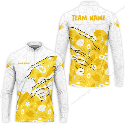 Custom Bowling Jersey Polo Shirt, Pattern Crab Half Crenate Ark Flower Glass, Personalize Name and Team Name
