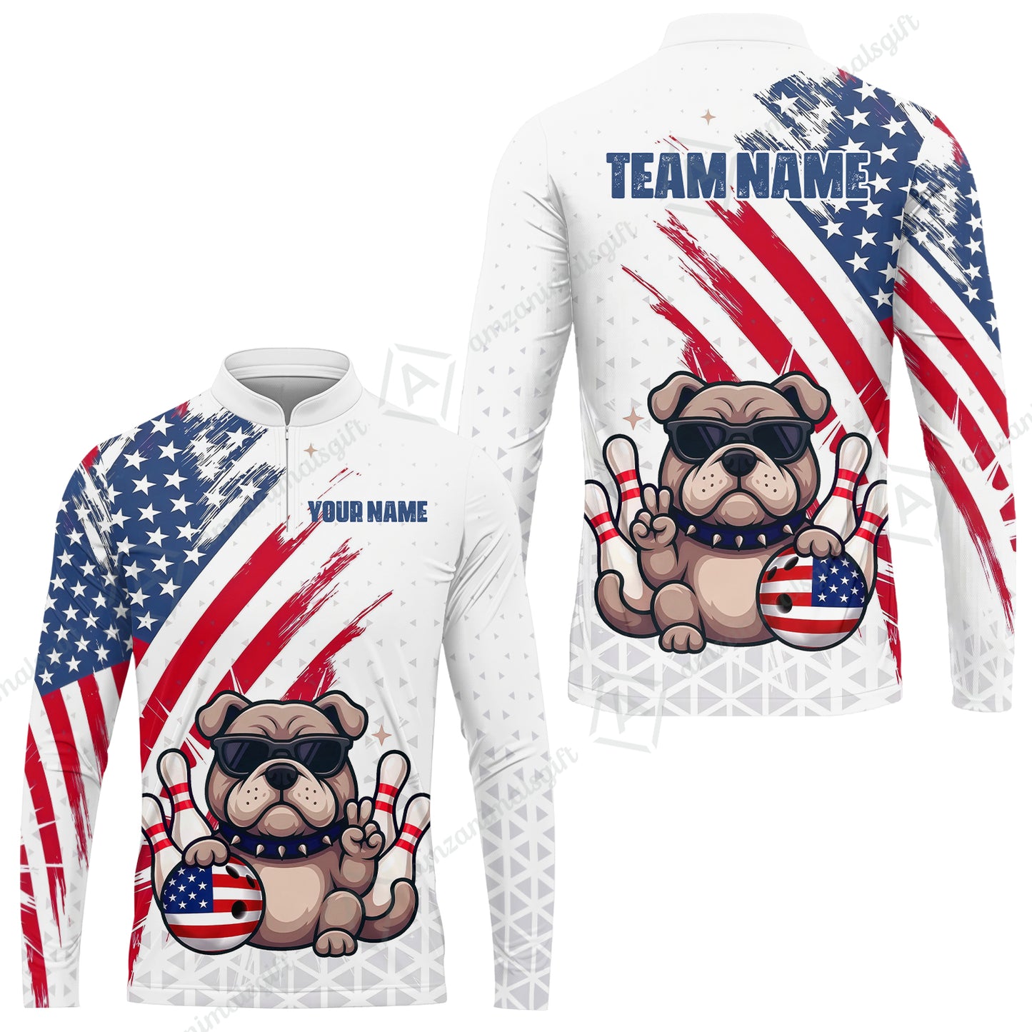 Custom Bowling Jersey Polo Shirt, Bowling Hello Bulldog US Flag, Custom Bowling Jersey Team Shirt For Players With Name and Team Name