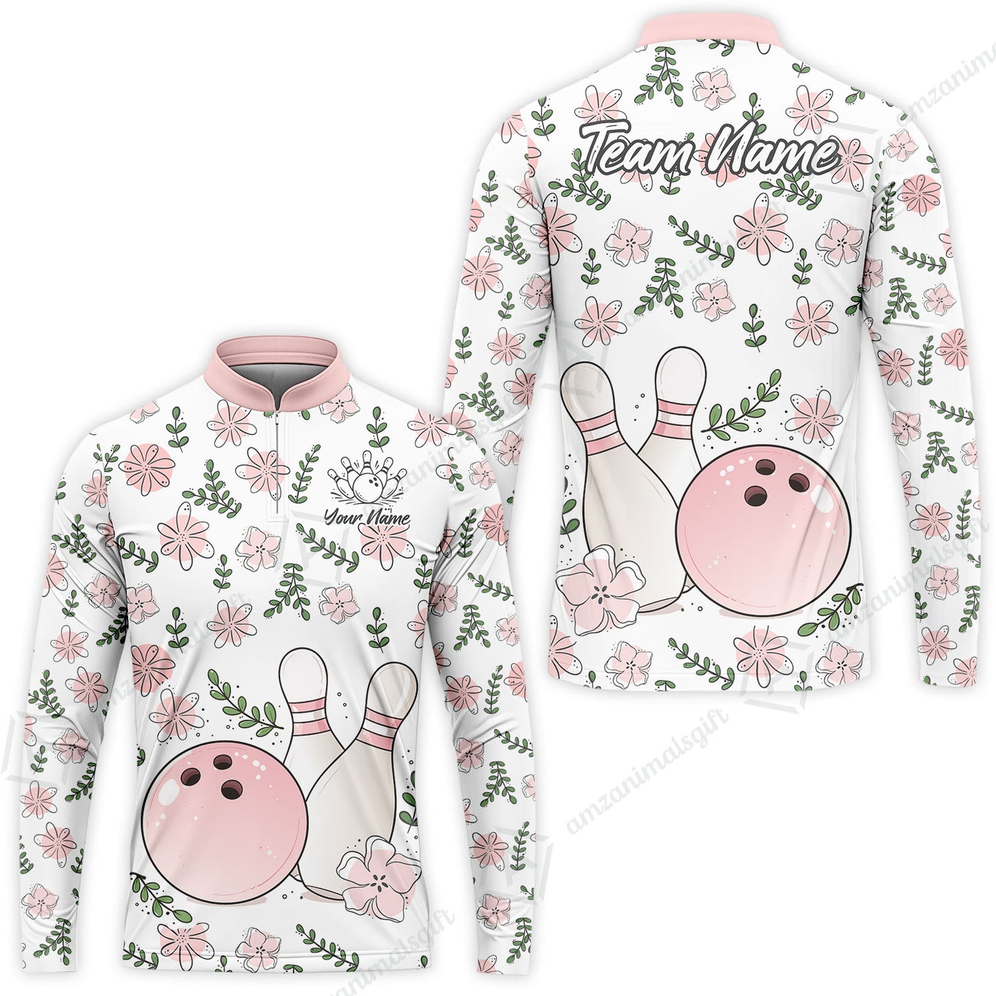 Custom Bowling Jersey Polo Shirt, Pink Floral Bowling, Custom Bowling Jersey Team Shirt For Players With Name & Team Name