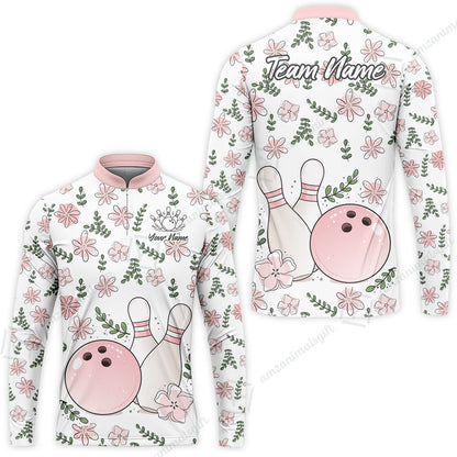Custom Bowling Jersey Polo Shirt, Pink Floral Bowling, Custom Bowling Jersey Team Shirt For Players With Name & Team Name