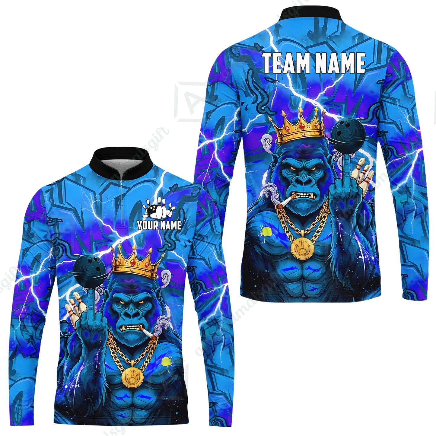 Custom Bowling Jersey Polo Shirt, Rebellious Gorilla King & Street Graffiti, Custom Bowling Jersey Team Shirt For Players With Name & Team Name