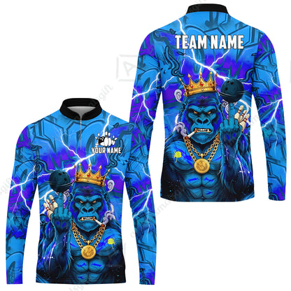 Custom Bowling Jersey Polo Shirt, Rebellious Gorilla King & Street Graffiti, Custom Bowling Jersey Team Shirt For Players With Name & Team Name