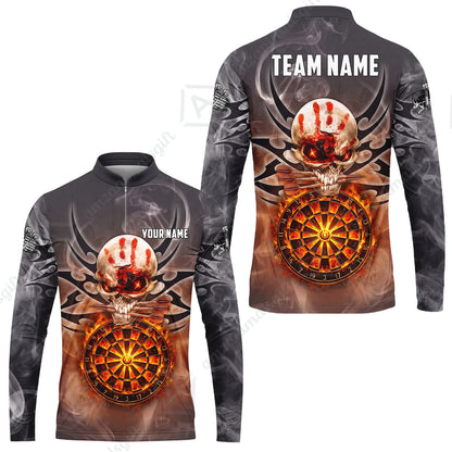 Custom Darts Jersey Polo Shirt, Glowing Fire Skull Tribal, Custom Dart Jersey Team Shirt For Players With Name & Team Name
