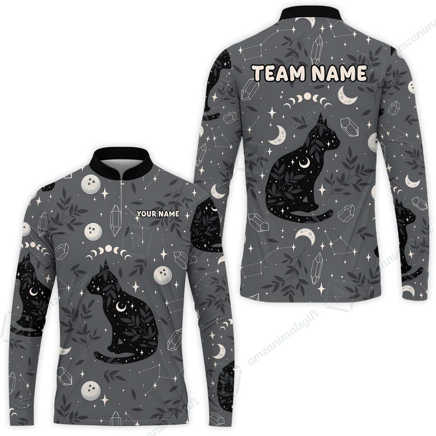 Custom Bowling Jersey Polo Shirt, Black Cat Moon Bowling Grass, Personalized Name And Team Name