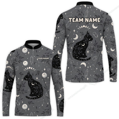 Custom Bowling Jersey Polo Shirt, Black Cat Moon Bowling Grass, Personalized Name And Team Name