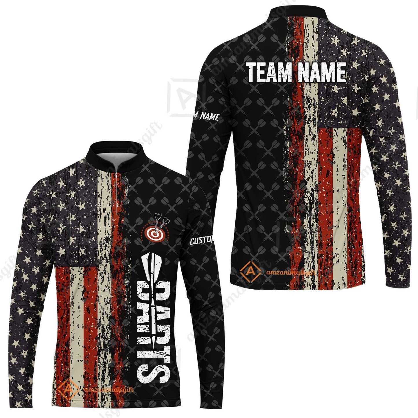 Customized American Flag Darts Polo Shirt, Darts Grunge Style Team Jersey Polo Shirt, Perfect Outfit for Darts Players