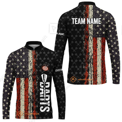 Customized American Flag Darts Polo Shirt, Darts Grunge Style Team Jersey Polo Shirt, Perfect Outfit for Darts Players