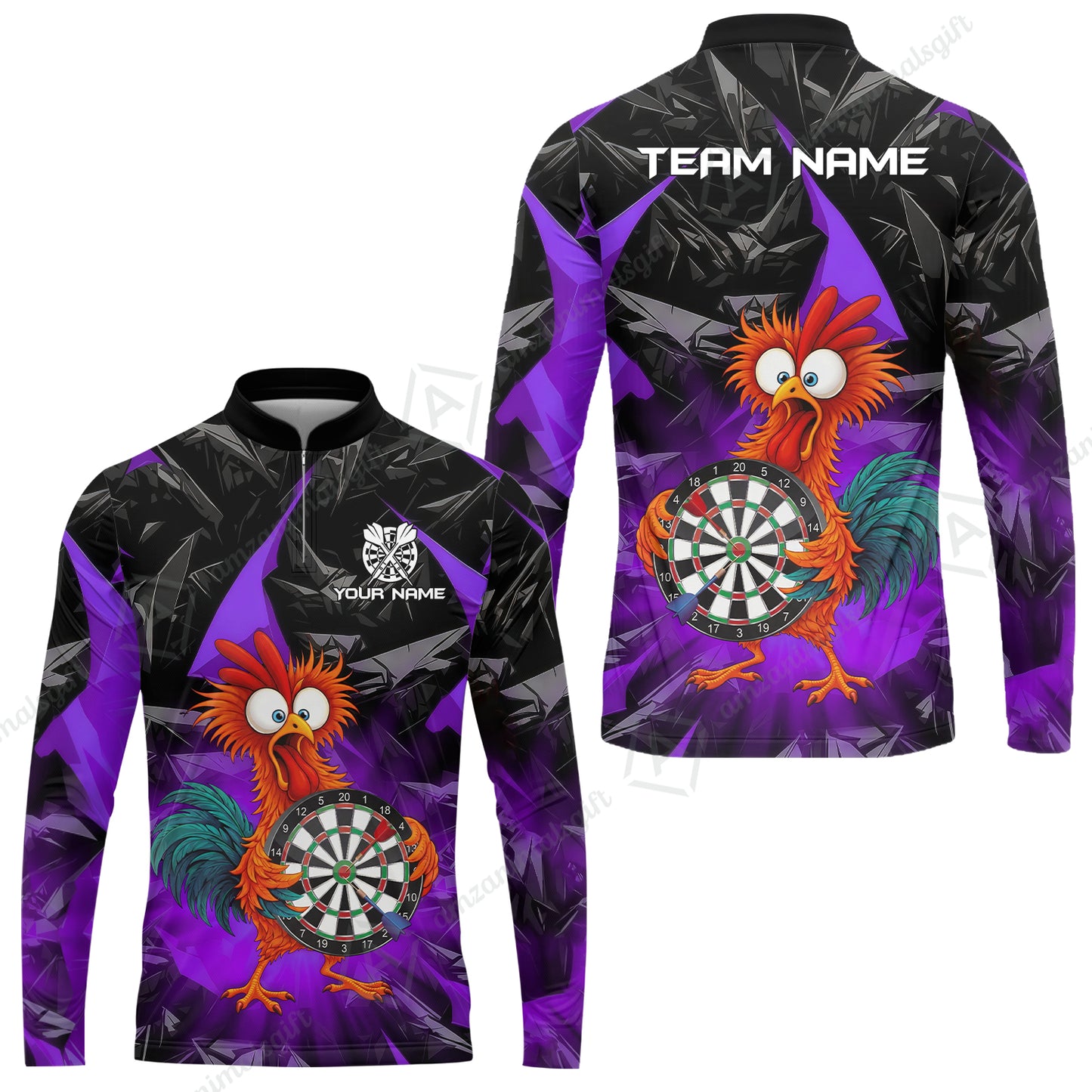 Custom Darts Team Jersey, Personalized Funky Rooster Dart Shirt For Players With Name & Team Name