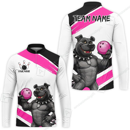 Custom Bowling Jersey Polo Shirt, Pitbull Hold Bowling Ball, Custom Bowling Jersey Team Shirt For Players With Name & Team Name
