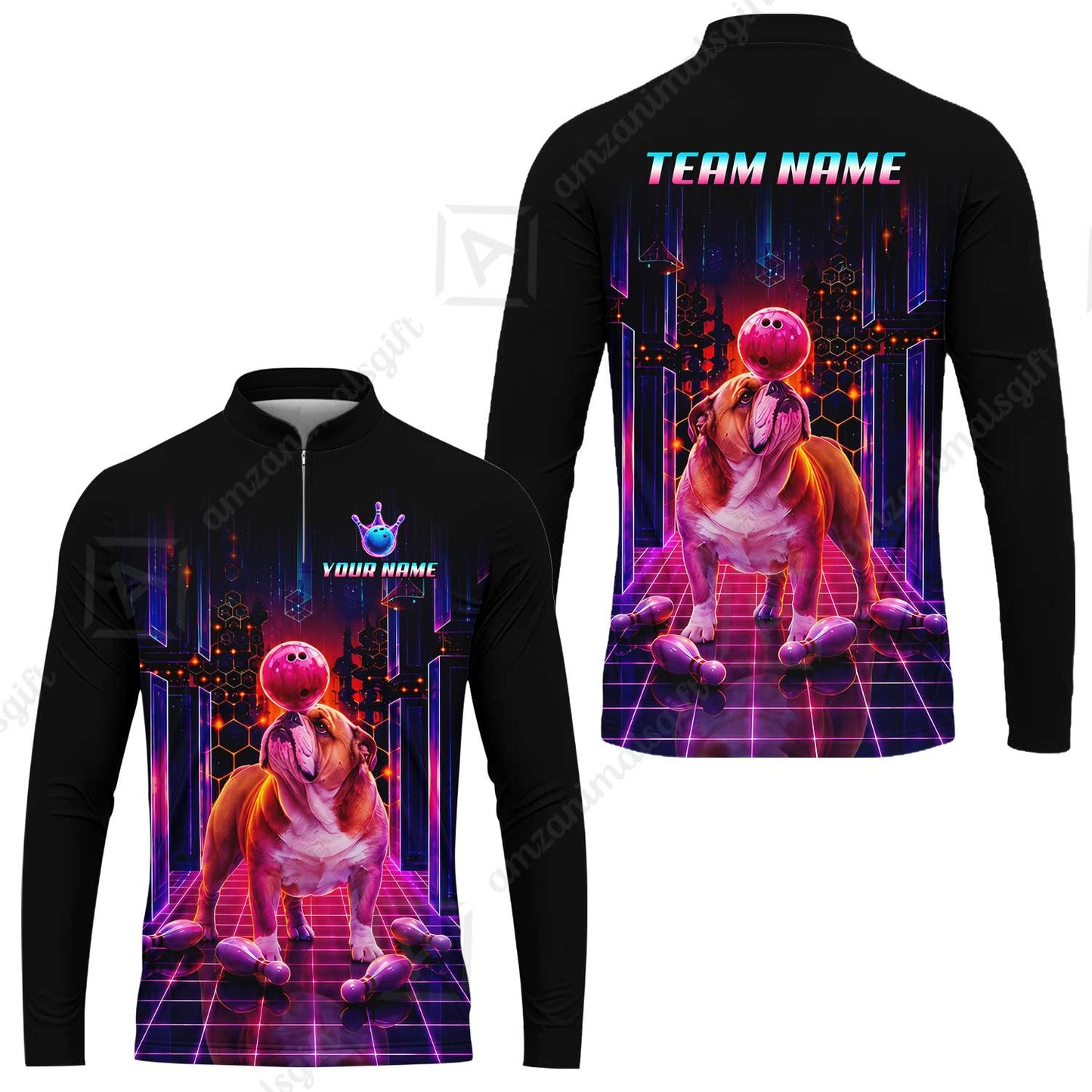 Custom Bowling Jersey Polo Shirt, Cyber Bowling Dog, Custom Bowling Jersey Team Shirt For Players With Name & Team Name
