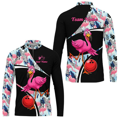 Custom Funny Cartoon Flamingo Bowling Jersey Polo Shirt, Custom Funny Cartoon Flamingo Bowling Jersey Team Shirt For Players With Name & Team Name