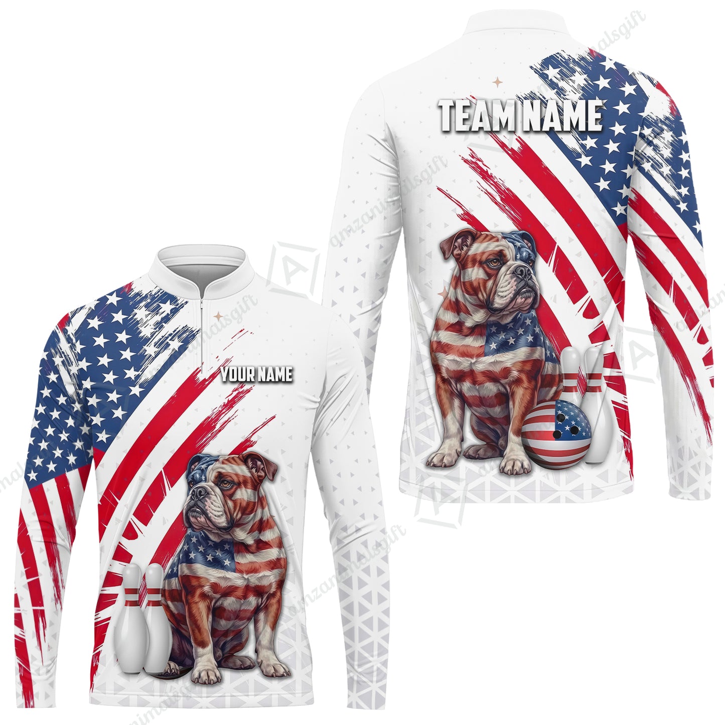 Custom Bowling Jersey Polo Shirt, Bowling US Flag Bulldog, Custom Bowling Jersey Team Shirt For Players With Name and Team Name