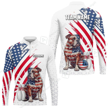 Custom Bowling Jersey Polo Shirt, Bowling US Flag Bulldog, Custom Bowling Jersey Team Shirt For Players With Name and Team Name