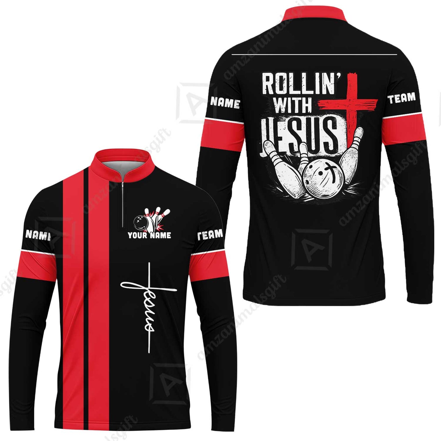 Custom Bowling Jersey Polo Shirt, Rollin With Jesus Bowling Custom Bowling Jersey Team Shirt For Players With Name & Team Name