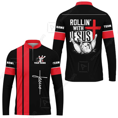 Custom Bowling Jersey Polo Shirt, Rollin With Jesus Bowling Custom Bowling Jersey Team Shirt For Players With Name & Team Name