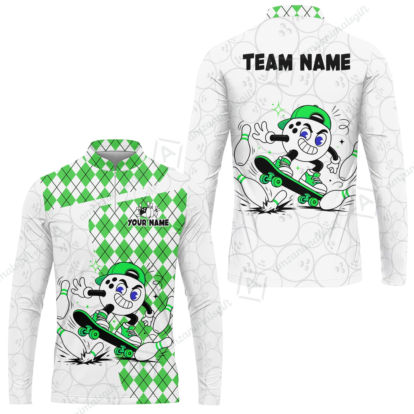 Custom Bowling Jersey Polo Shirt, Skateboarder Bowling Ball Mascot, Custom Bowling Jersey Team Shirt For Players With Name and Team Name