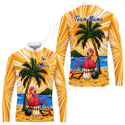 Custom Bowling Jersey Polo Shirt, Flamingo Aloha, Custom Bowling Jersey Team Shirt For Players With Name and Team Name