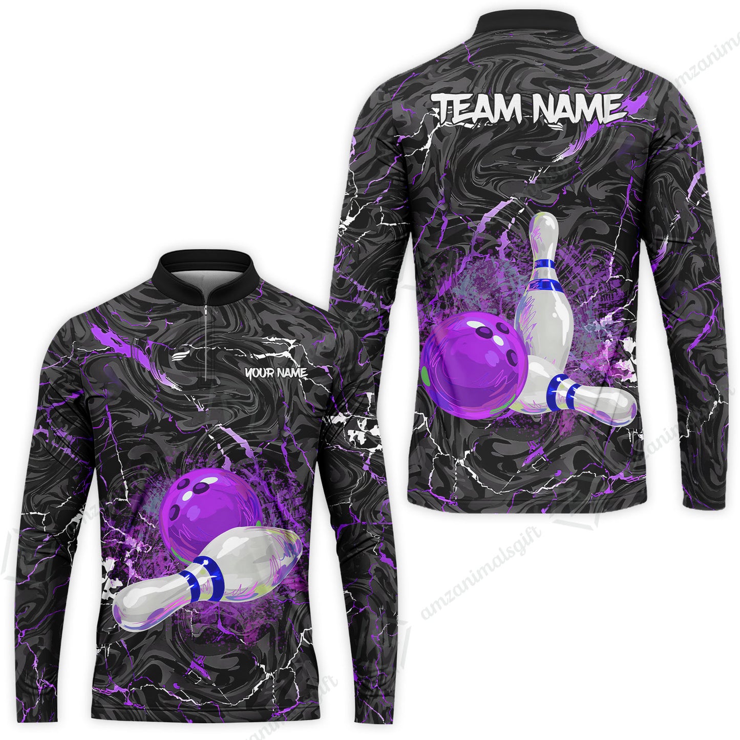 Customized Bowling Unisex Polo Shirt, Swirling Marbled Pattern Vibrant Veins, Bowling Uniforms, Personalized Name And Team Name