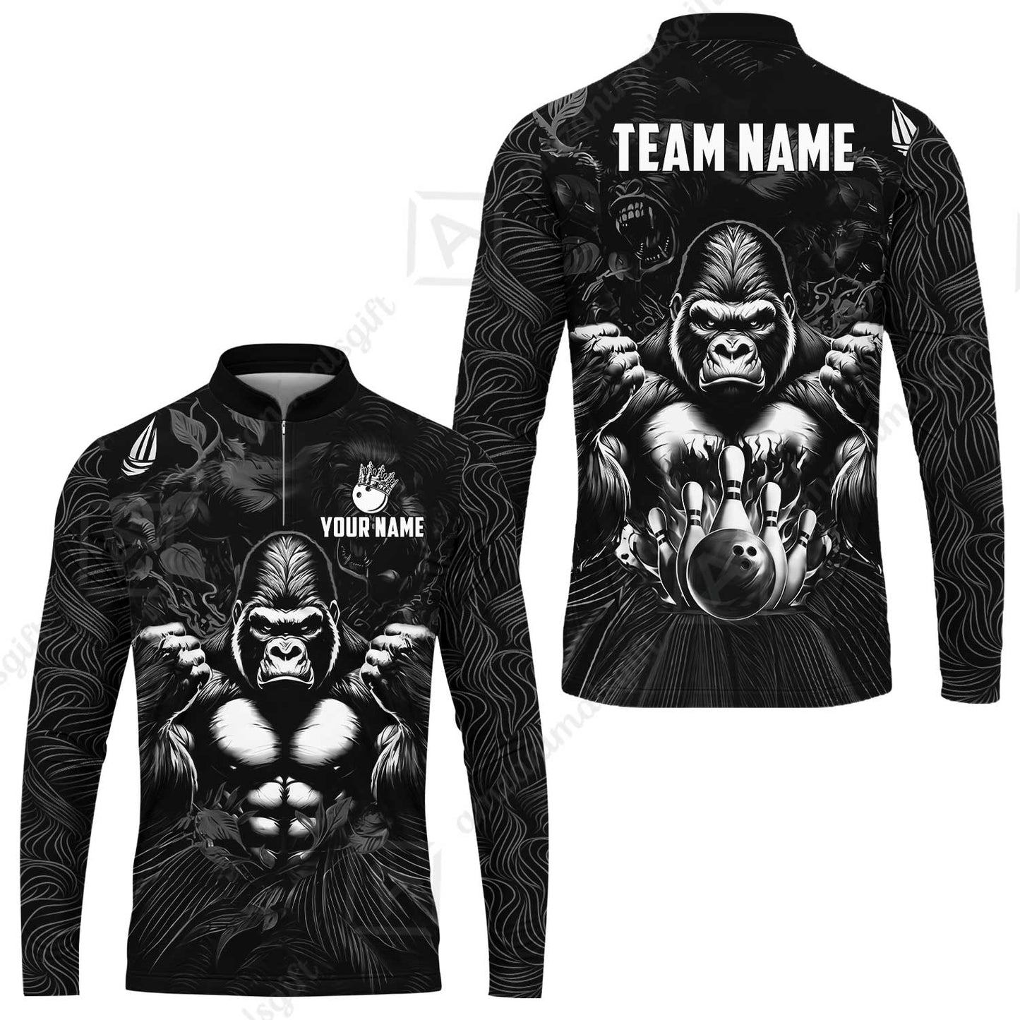 Custom Bowling Jersey Polo Shirt, Furious Gorilla Mascot, Custom Bowling Jersey Team Shirt For Players With Name & Team Name
