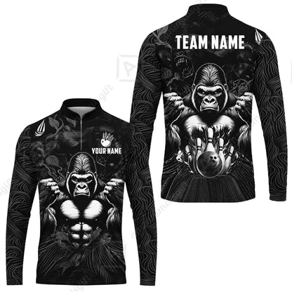 Custom Bowling Jersey Polo Shirt, Furious Gorilla Mascot, Custom Bowling Jersey Team Shirt For Players With Name & Team Name