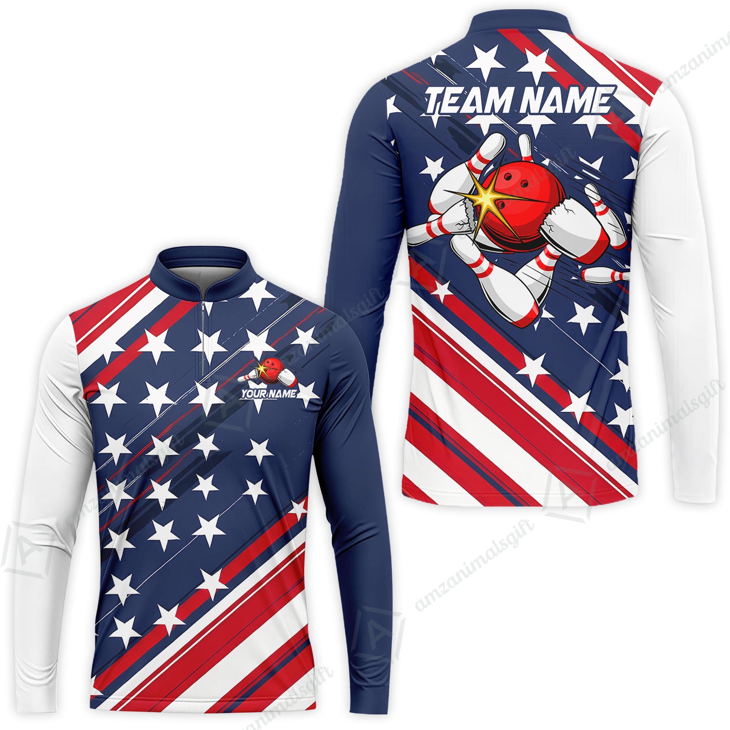 Custom Bowling Jersey Polo Shirt, Explosive Americana Strike Blast, Custom Bowling Jersey Team Shirt For Players With Name and Team Name