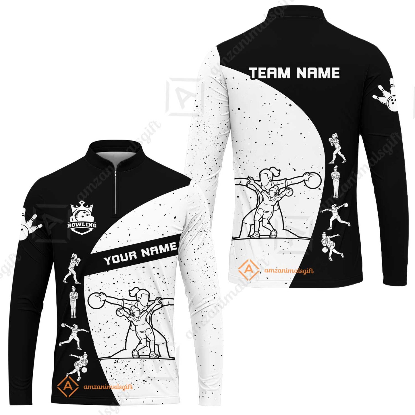 Custom Stylish Black and White Bowling Team Unisex Polo Shirts, Bowling Team Uniforms Jerseys, Polo Shirt With Name And Team Name