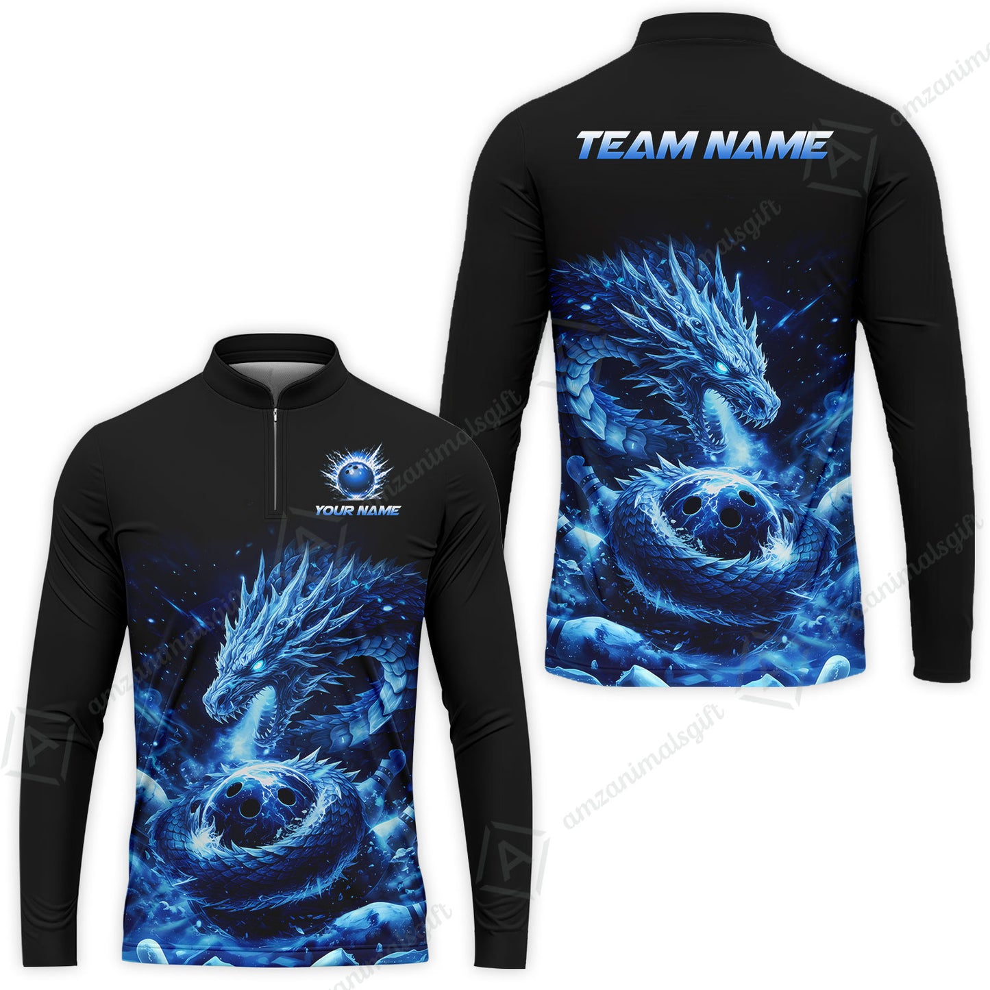 Custom Bowling Jersey Polo Shirt, Mythical Ice Dragon Strike, Custom Bowling Jersey Team Shirt For Players With Name and Team Name