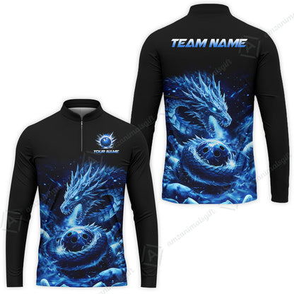 Custom Bowling Jersey Polo Shirt, Mythical Ice Dragon Strike, Custom Bowling Jersey Team Shirt For Players With Name and Team Name