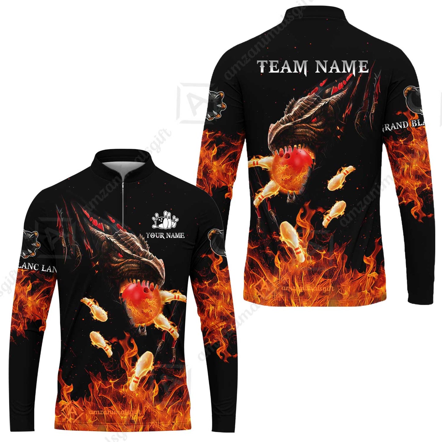 Customized Bowling Polo, Dragon Ball Fire Bowling Jersey Multicolor Option Customized Name, Team Name Polo Jerseys Shirt For Mike