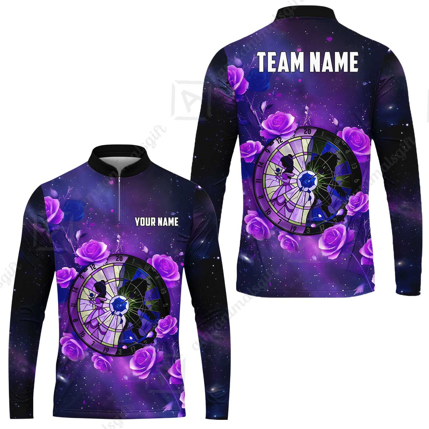 Custom Darts Team Jersey, Personalized Galaxy Flowers Darts Polo Shirt For Players With Name & Team Name