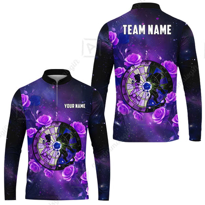 Custom Darts Team Jersey, Personalized Galaxy Flowers Darts Polo Shirt For Players With Name & Team Name