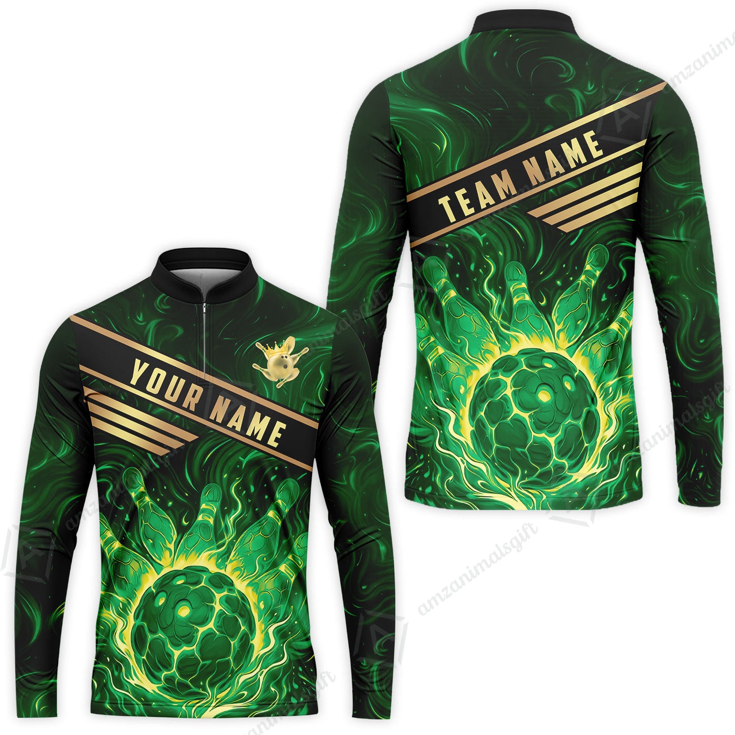 Custom Bowling Polo Shirt, Glowing Bowling Ball and Pins Custom Bowling Polo Team Shirt For Players With Name & Team Name