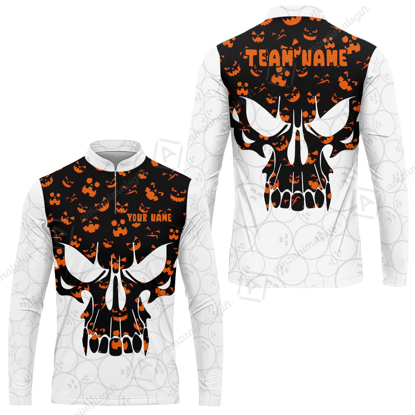 Custom Bowling Jersey Polo Shirt, Halloween Pattern Skull, Custom Bowling Jersey Team Shirt For Players With Name & Team Name
