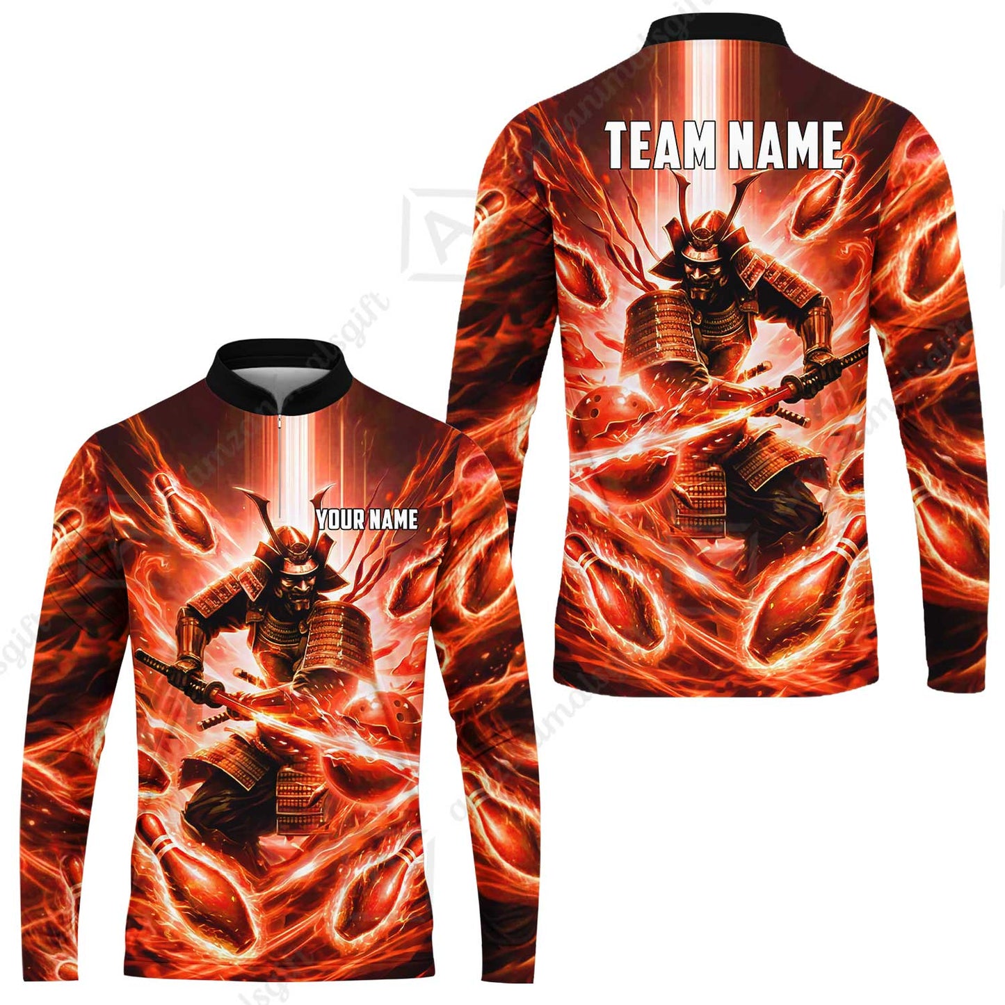 Custom Bowling Jersey Polo Shirt, Japanese Samurai Warrior Bowling, Custom Bowling Jersey Team Shirt For Players With Name & Team Name