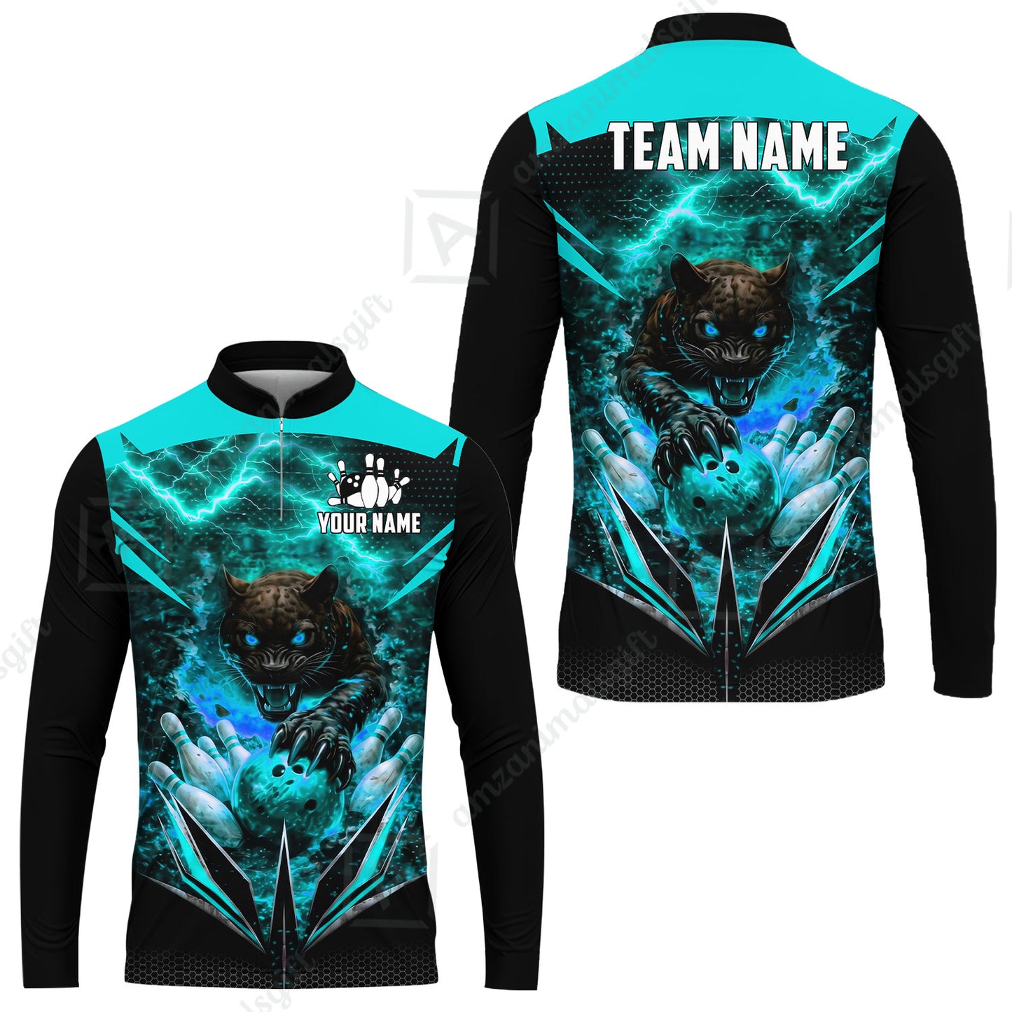 Custom Bowling Jersey Polo Shirt, Electric Panther Bowling, Personalized Name & Team Name